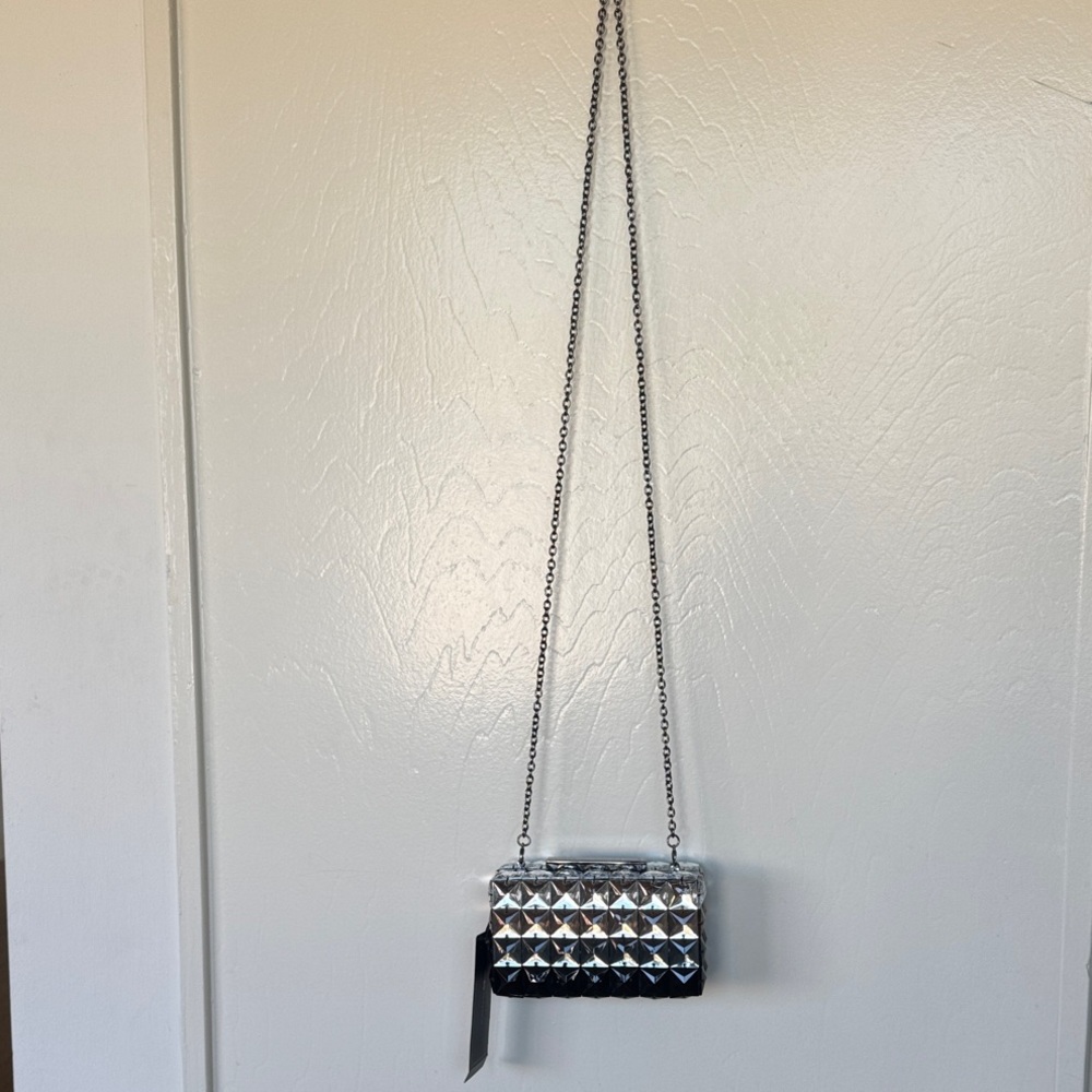 BCBGMaxAzria Silver and Black Geometric Clutch